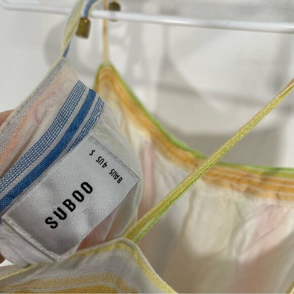 Suboo Playhouse Mini Multicolor Stripe Shoulder Tie Tiered Mini Dress Small - Picture 8 of 11